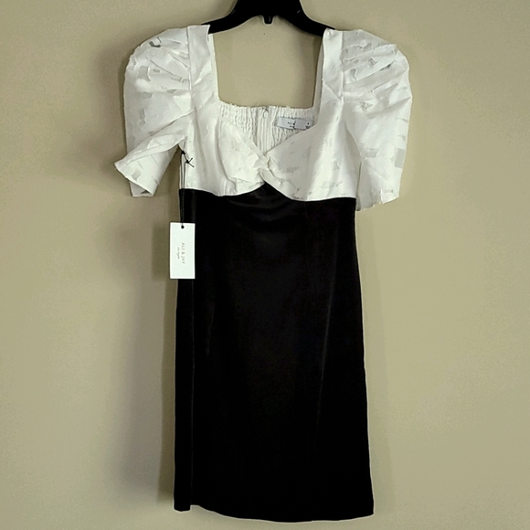 Ali & Jay Puff Sleeve Jacquard Velvet Bodycon Dress S - Picture 11 of 16